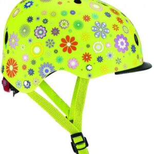 Globber Helmet Elite Lights Lime Green Flowers